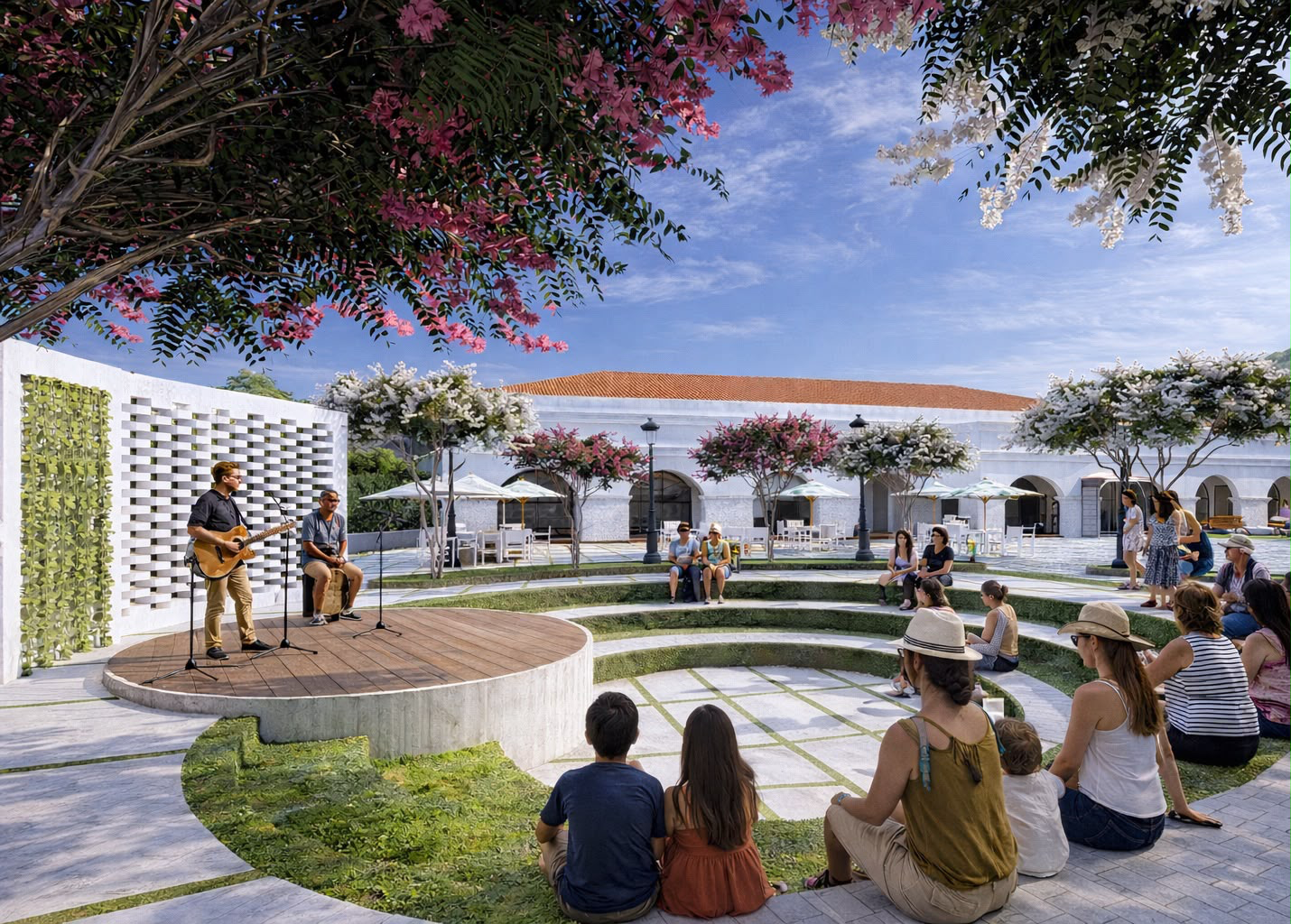 Visualización arquitectónica del espacio central de Plaza Nabá